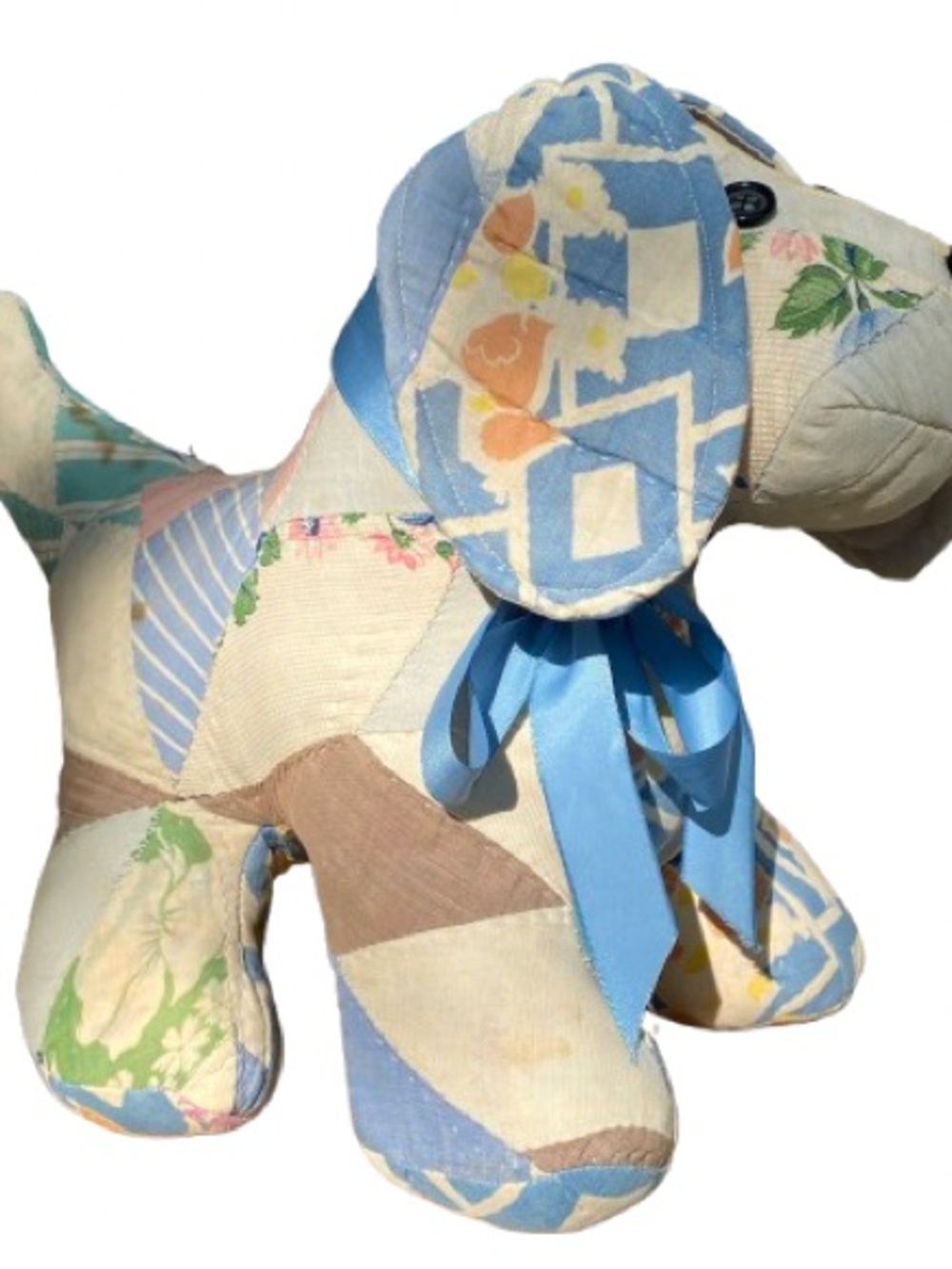 Vintage Handmade Patchwork Quilt Dog 12” X 15” x 8" Farmhouse Cottage Decor